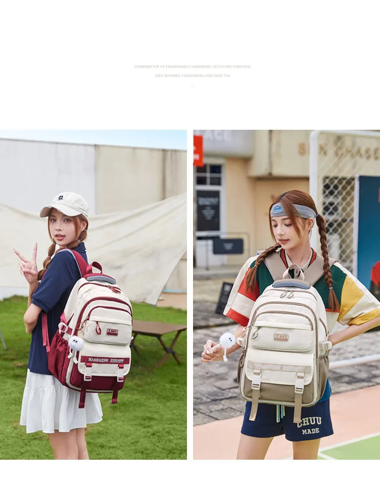 School Bags for High School Girls Fashion Large Capacity Travel Backpack Black and White Lightweight College Student Backpack