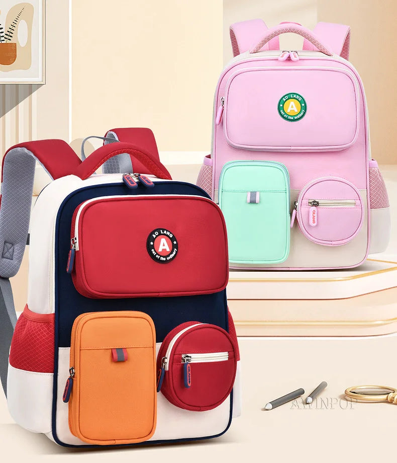 Primary School Children Backpacks for Boys Girls 1-3-6 Grade Lightweight Spine Protection School Bags Pink Green Large BookBag