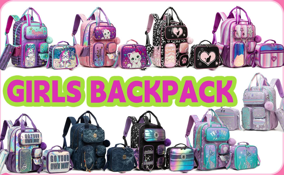 School Bags for girls Backpacks for Kids with Lunch Bag and Pencil CasesCute Backpacks for Kindergarten and Elementary School