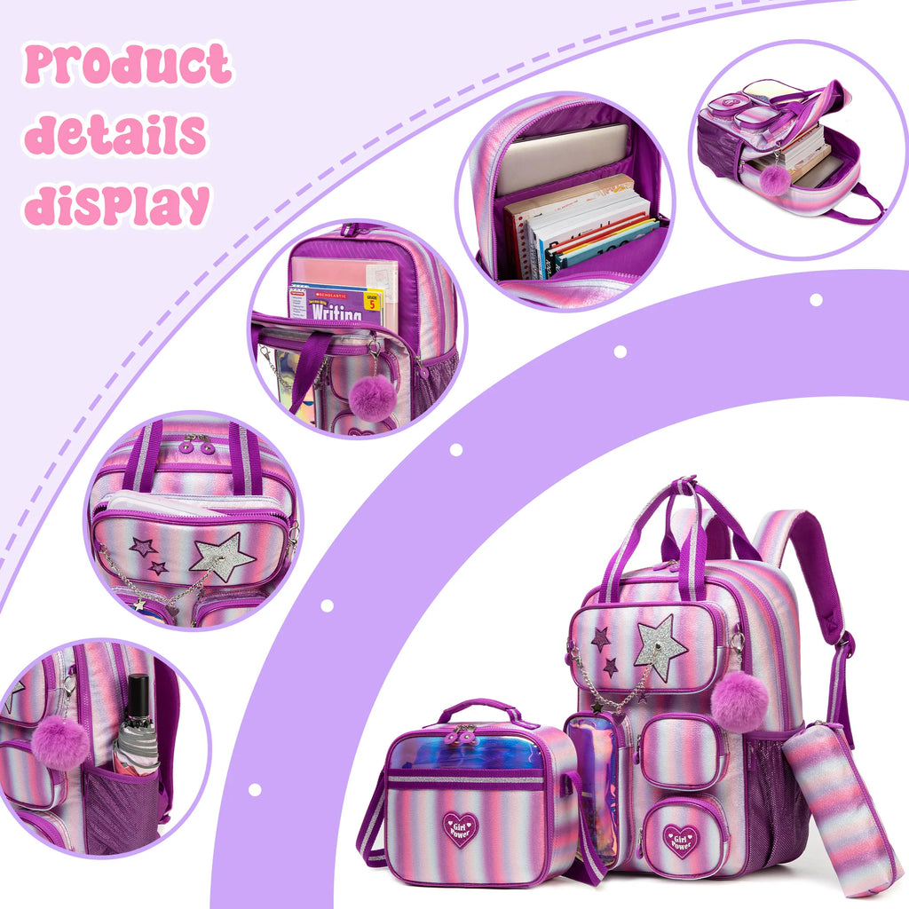 School Bags for girls Backpacks for Kids with Lunch Bag and Pencil CasesCute Backpacks for Kindergarten and Elementary School