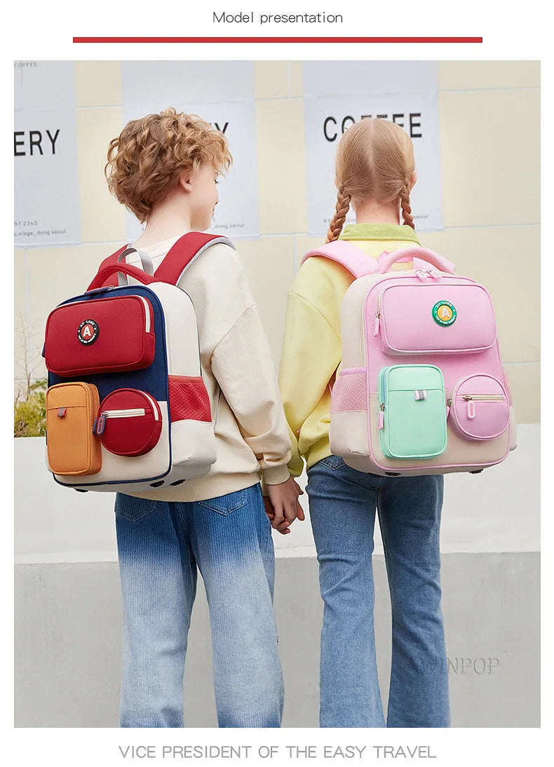Primary School Children Backpacks for Boys Girls 1-3-6 Grade Lightweight Spine Protection School Bags Pink Green Large BookBag