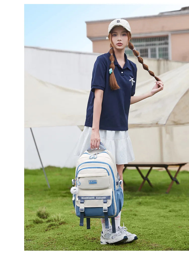 School Bags for High School Girls Fashion Large Capacity Travel Backpack Black and White Lightweight College Student Backpack