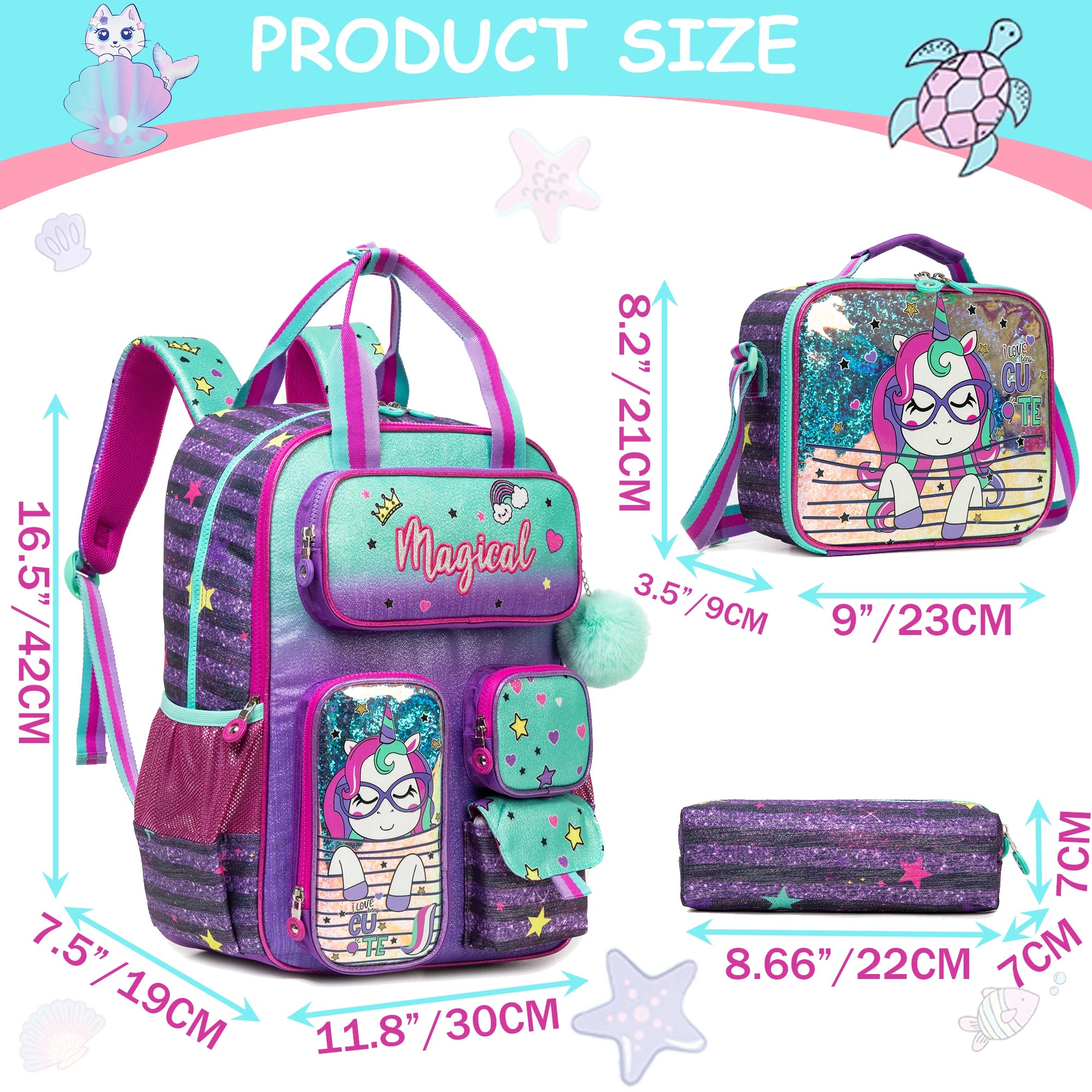 School Bags for girls Backpacks for Kids with Lunch Bag and Pencil CasesCute Backpacks for Kindergarten and Elementary School