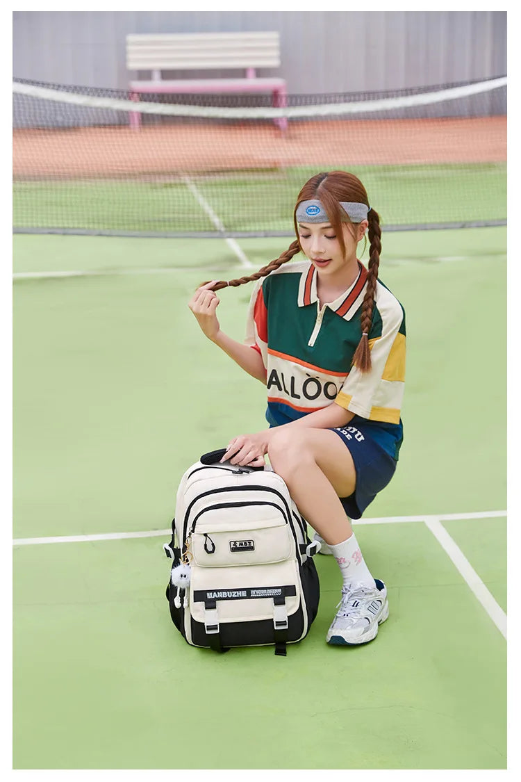 School Bags for High School Girls Fashion Large Capacity Travel Backpack Black and White Lightweight College Student Backpack