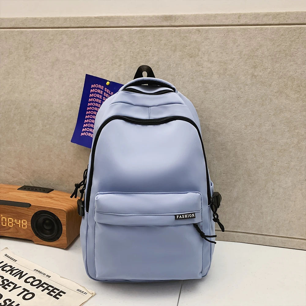 Large Capacity Solid Color Backpack for High School Students, Simple Black Travel Backpack for Middle School Students