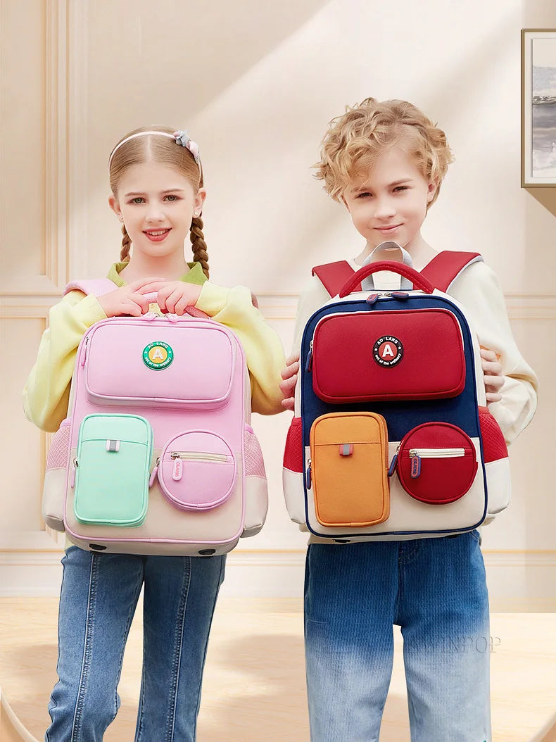 Primary School Children Backpacks for Boys Girls 1-3-6 Grade Lightweight Spine Protection School Bags Pink Green Large BookBag