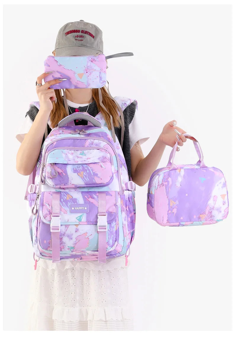 Middle School Student Backpack Children Set School Bags for Girls Kids Schoolbags Waterproof Book Bag With Lunch Bag Pencil case