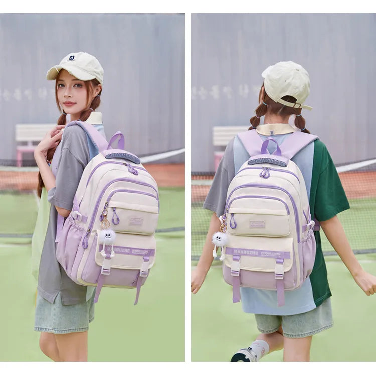 School Bags for High School Girls Fashion Large Capacity Travel Backpack Black and White Lightweight College Student Backpack