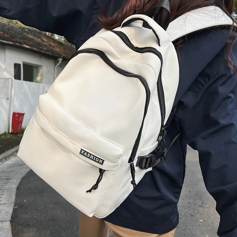 Large Capacity Solid Color Backpack for High School Students, Simple Black Travel Backpack for Middle School Students