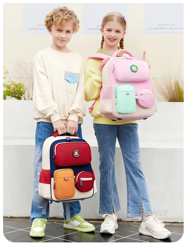 Primary School Children Backpacks for Boys Girls 1-3-6 Grade Lightweight Spine Protection School Bags Pink Green Large BookBag