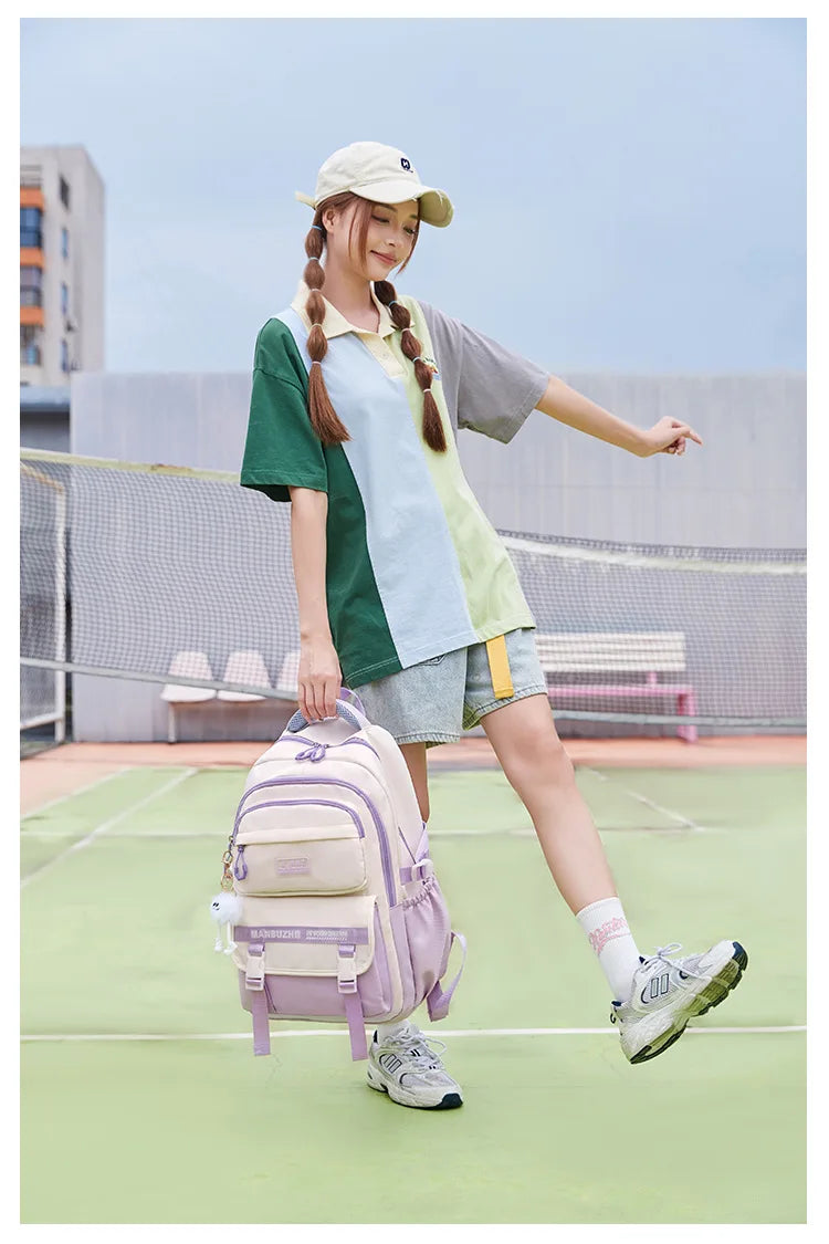 School Bags for High School Girls Fashion Large Capacity Travel Backpack Black and White Lightweight College Student Backpack