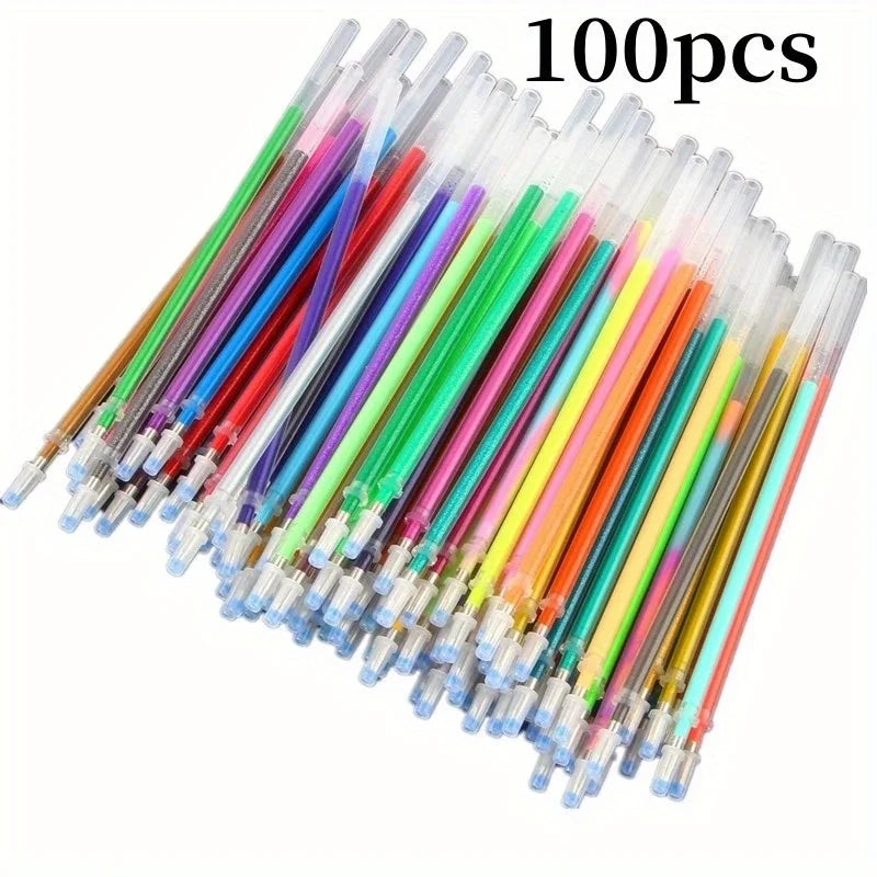 100pcs 1.0mm Glitter Pen Refills Set Flash Multicolor Gel Pen Refill Core DIY Art Writing Painting Graffiti Pen Refills Supplies