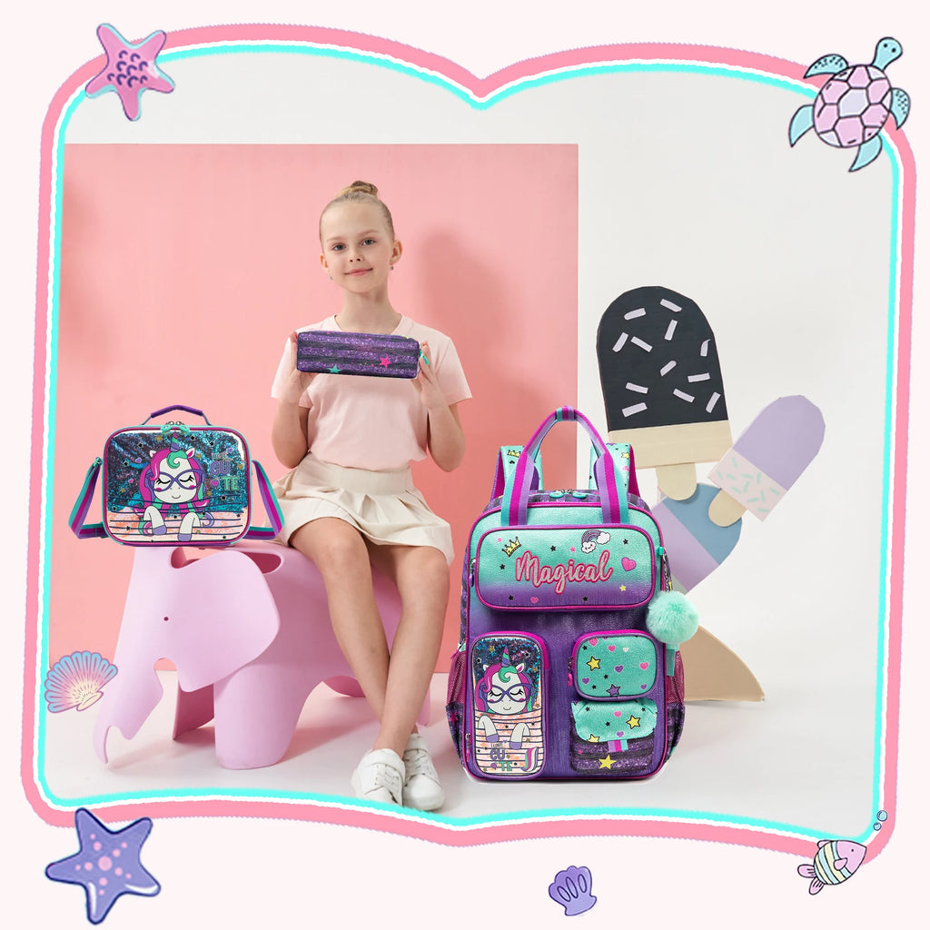 School Bags for girls Backpacks for Kids with Lunch Bag and Pencil CasesCute Backpacks for Kindergarten and Elementary School