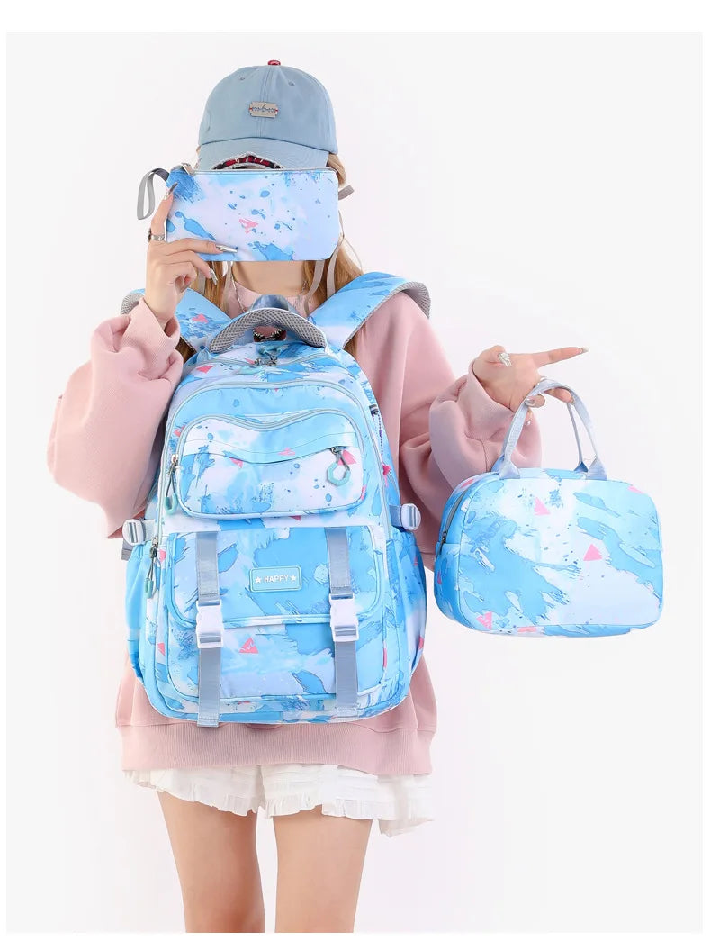 Middle School Student Backpack Children Set School Bags for Girls Kids Schoolbags Waterproof Book Bag With Lunch Bag Pencil case