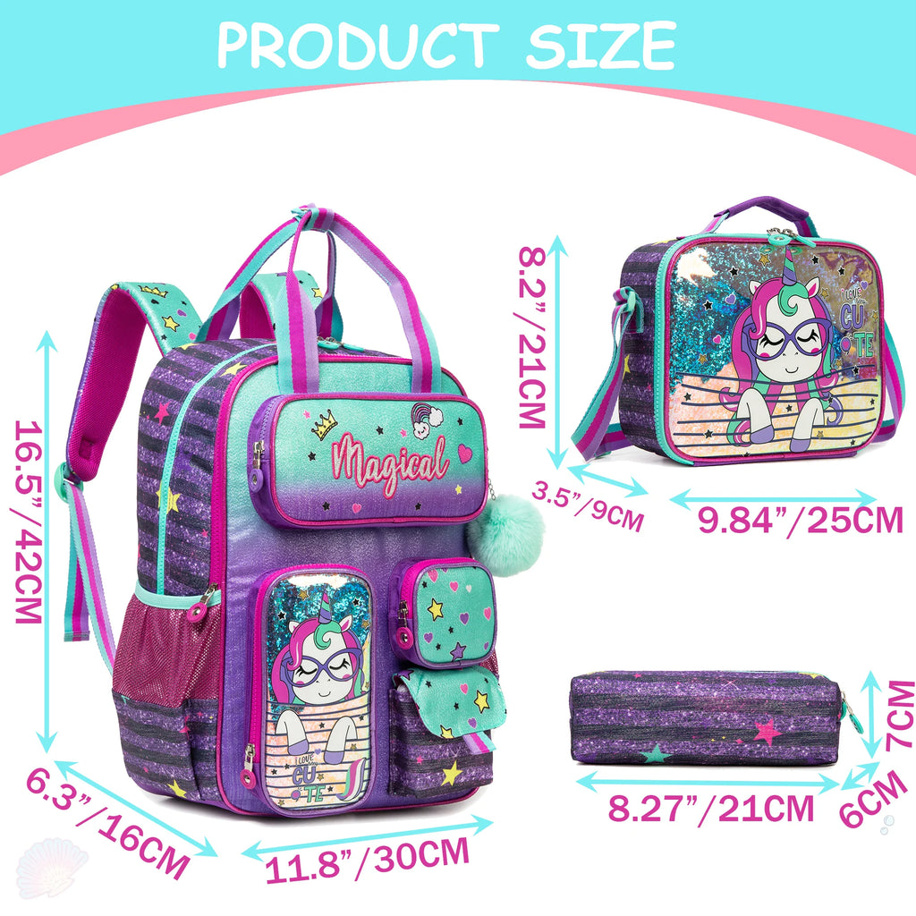 School Bags for girls Backpacks for Kids with Lunch Bag and Pencil CasesCute Backpacks for Kindergarten and Elementary School