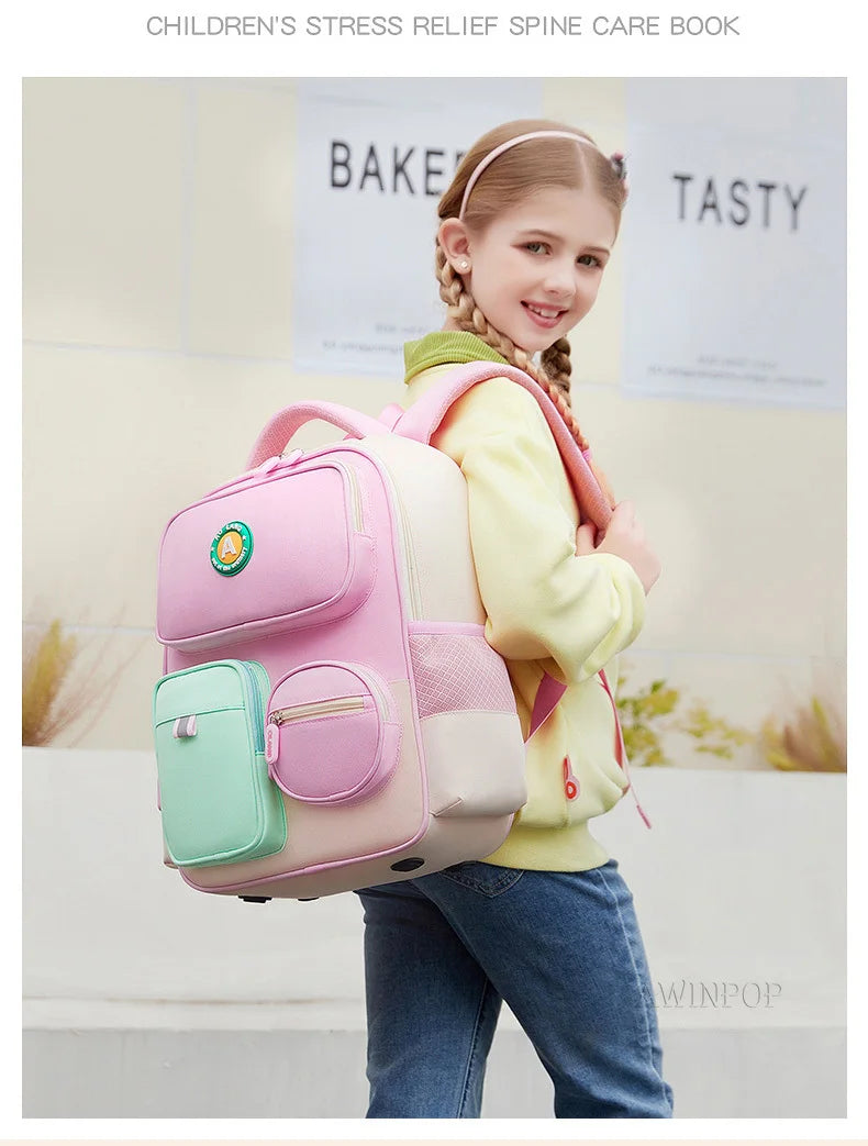 Primary School Children Backpacks for Boys Girls 1-3-6 Grade Lightweight Spine Protection School Bags Pink Green Large BookBag