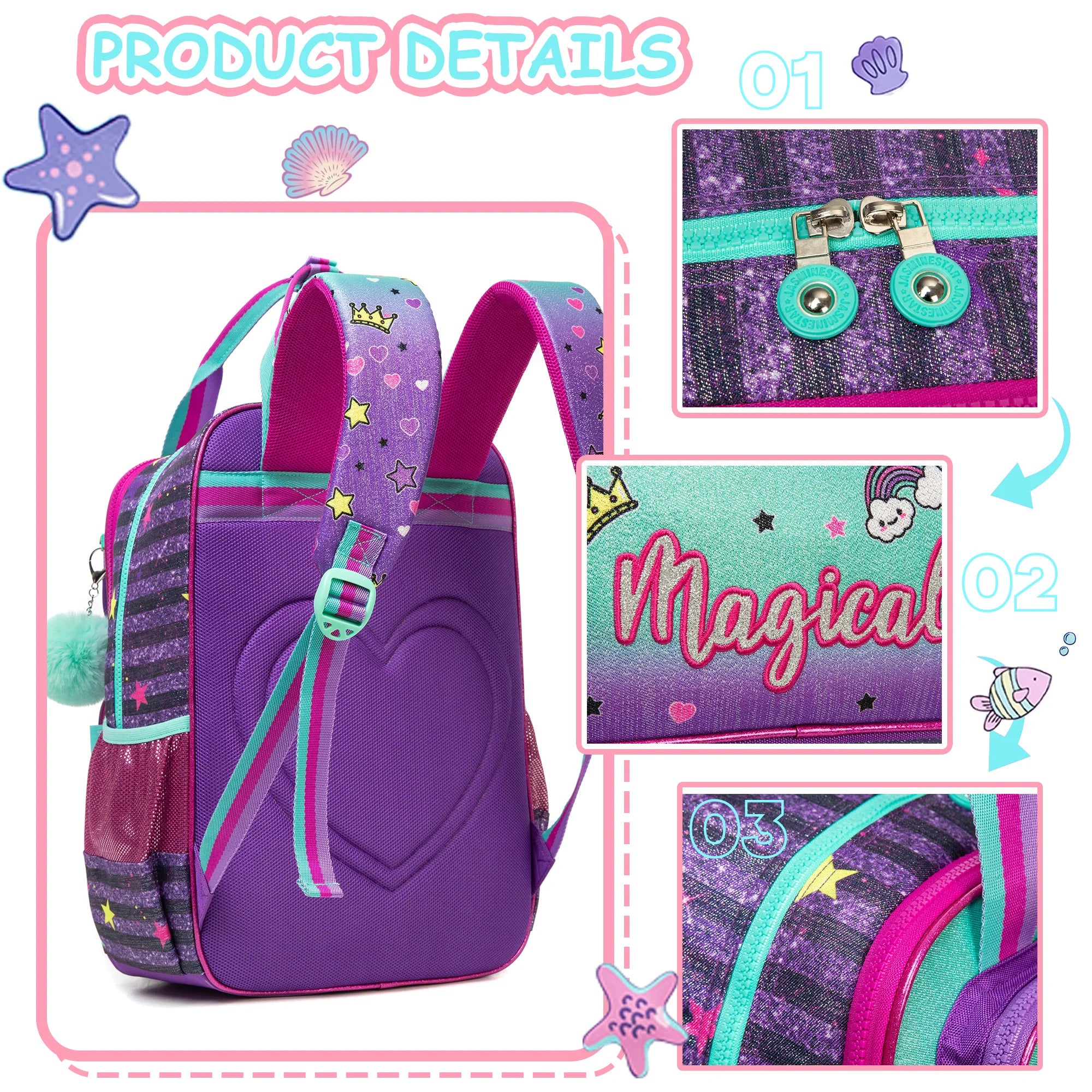 School Bags for girls Backpacks for Kids with Lunch Bag and Pencil CasesCute Backpacks for Kindergarten and Elementary School