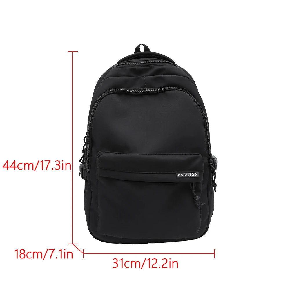Large Capacity Solid Color Backpack for High School Students, Simple Black Travel Backpack for Middle School Students