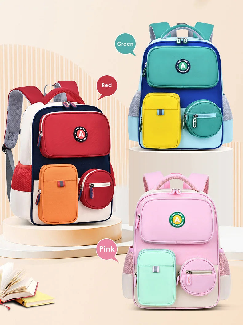 Primary School Children Backpacks for Boys Girls 1-3-6 Grade Lightweight Spine Protection School Bags Pink Green Large BookBag
