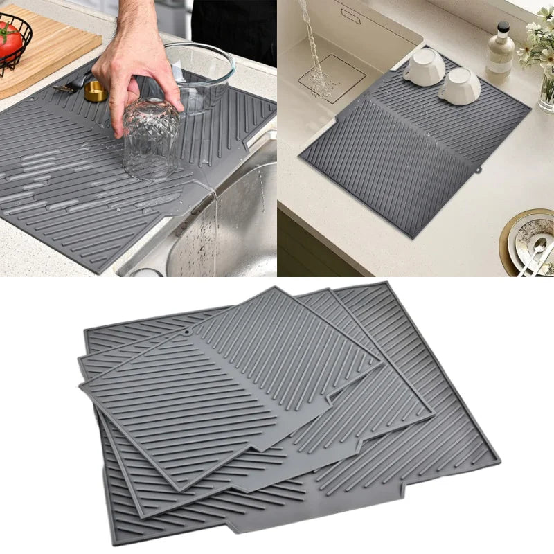 1pc Silicone Draining Pad Diversion Opening Slope Dish Cup Storage Pad Bathroom Water Filter Pad Non-Slip Mat Kitchen Unit Heat