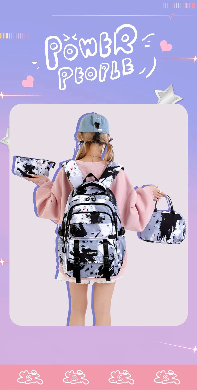 Middle School Student Backpack Children Set School Bags for Girls Kids Schoolbags Waterproof Book Bag With Lunch Bag Pencil case