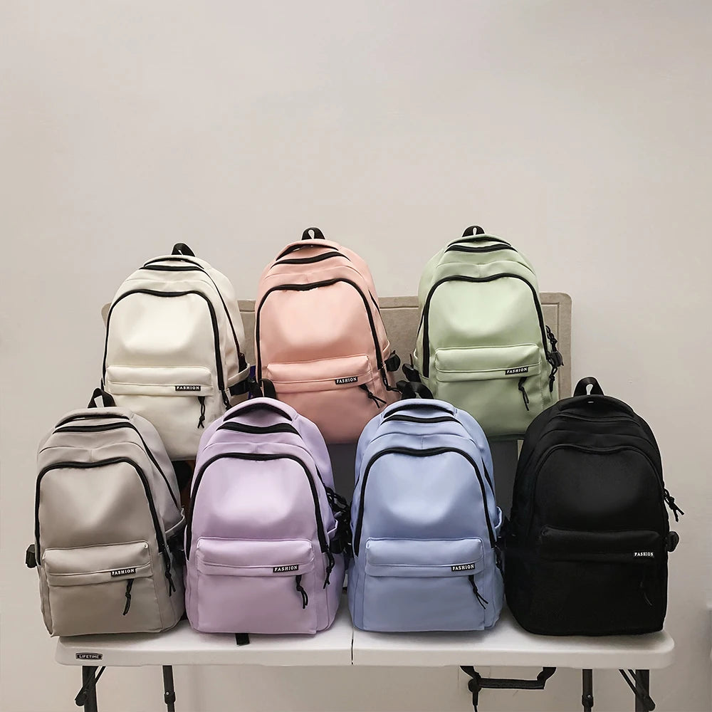 Large Capacity Solid Color Backpack for High School Students, Simple Black Travel Backpack for Middle School Students