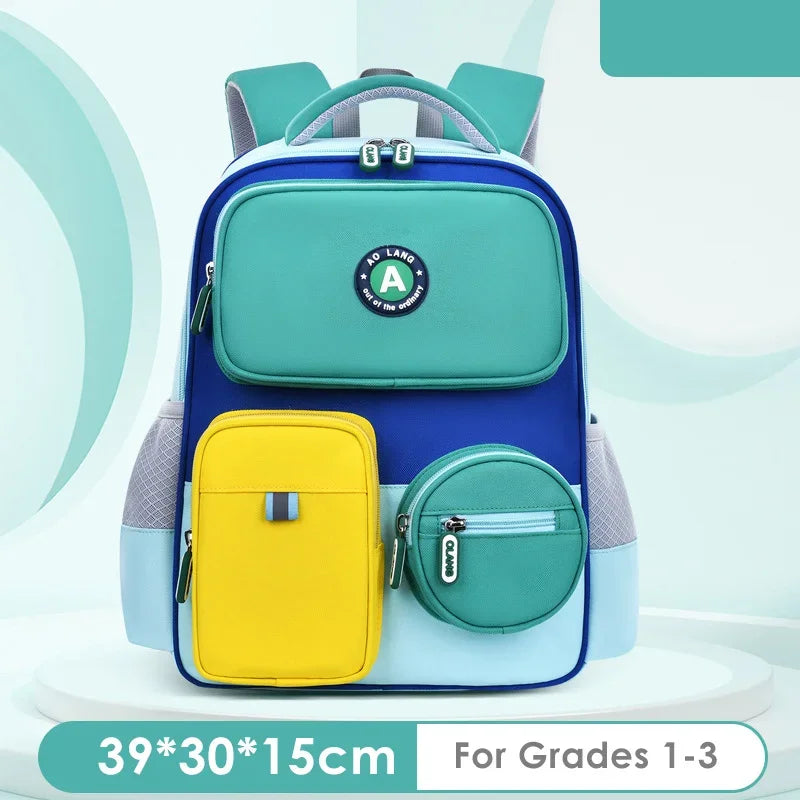 Primary School Children Backpacks for Boys Girls 1-3-6 Grade Lightweight Spine Protection School Bags Pink Green Large BookBag