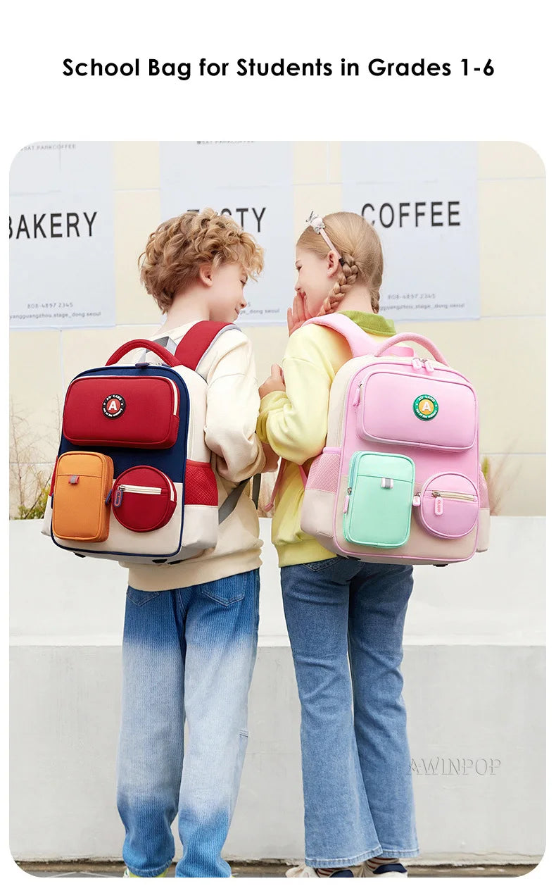 Primary School Children Backpacks for Boys Girls 1-3-6 Grade Lightweight Spine Protection School Bags Pink Green Large BookBag