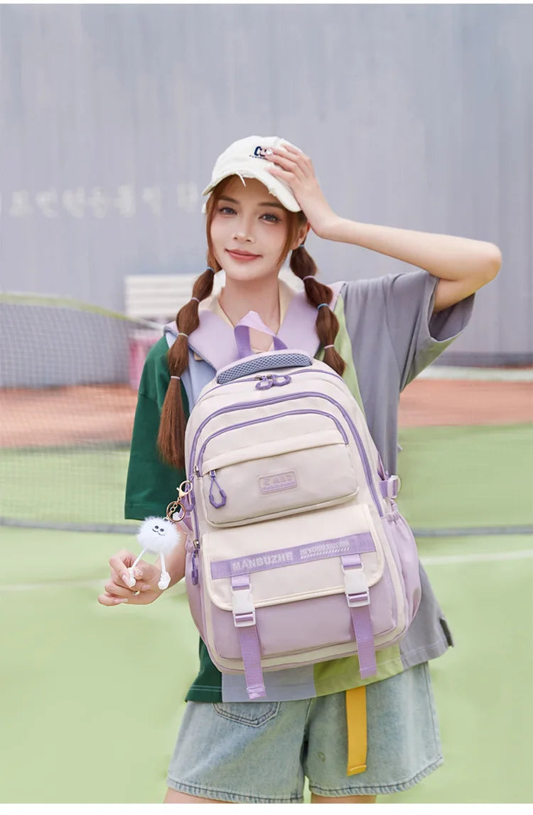 School Bags for High School Girls Fashion Large Capacity Travel Backpack Black and White Lightweight College Student Backpack