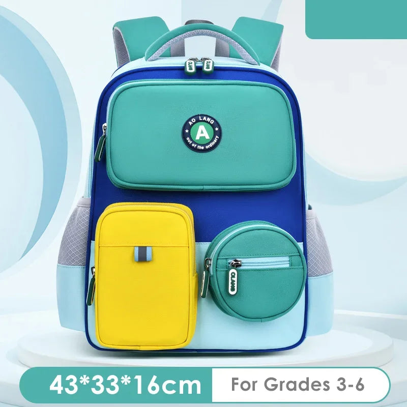 Primary School Children Backpacks for Boys Girls 1-3-6 Grade Lightweight Spine Protection School Bags Pink Green Large BookBag