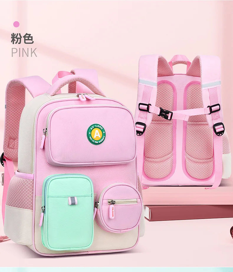 Primary School Children Backpacks for Boys Girls 1-3-6 Grade Lightweight Spine Protection School Bags Pink Green Large BookBag