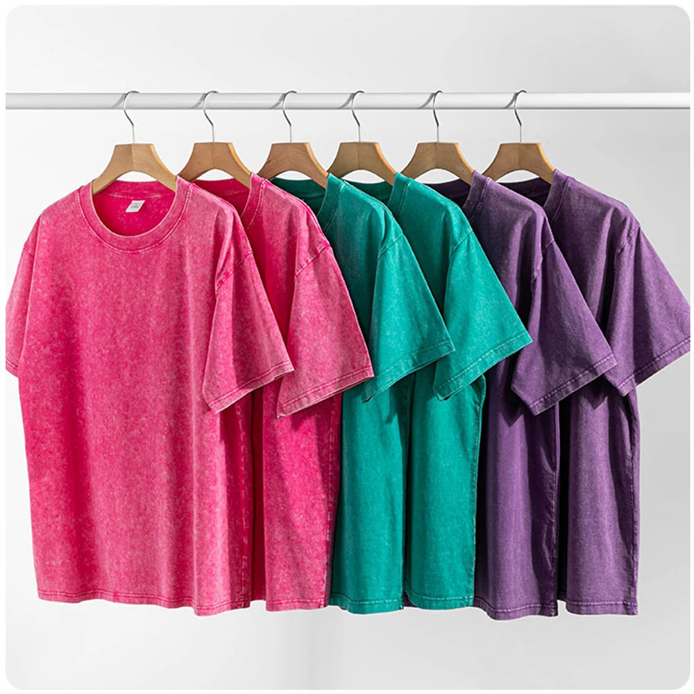 Men's Women Washed Vintage T-Shirts Street Hip Hop Retro Punk T Shirt Harajuku Casual Cotton Short Sleeve Couple TShirts Tees