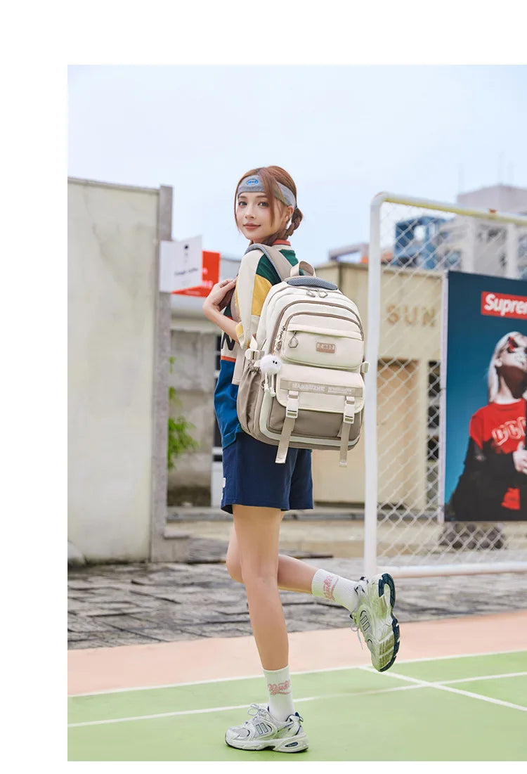 School Bags for High School Girls Fashion Large Capacity Travel Backpack Black and White Lightweight College Student Backpack