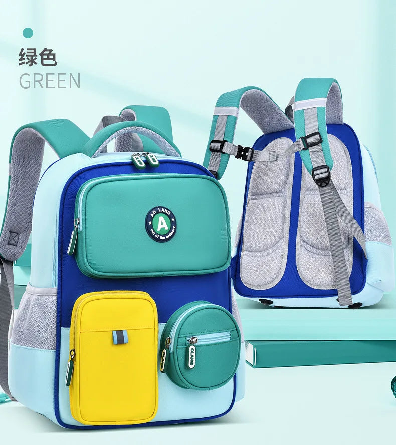 Primary School Children Backpacks for Boys Girls 1-3-6 Grade Lightweight Spine Protection School Bags Pink Green Large BookBag