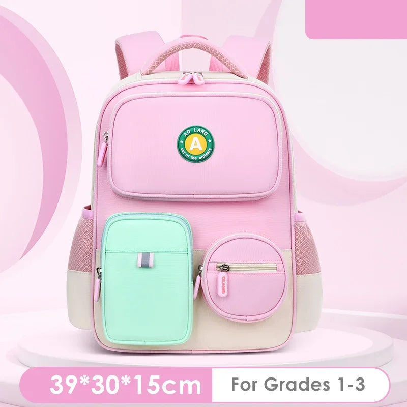 Primary School Children Backpacks for Boys Girls 1-3-6 Grade Lightweight Spine Protection School Bags Pink Green Large BookBag
